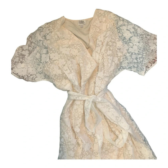 Unique Vintage Cream Pattern Wrap Midi Dress - Picture 6 of 8